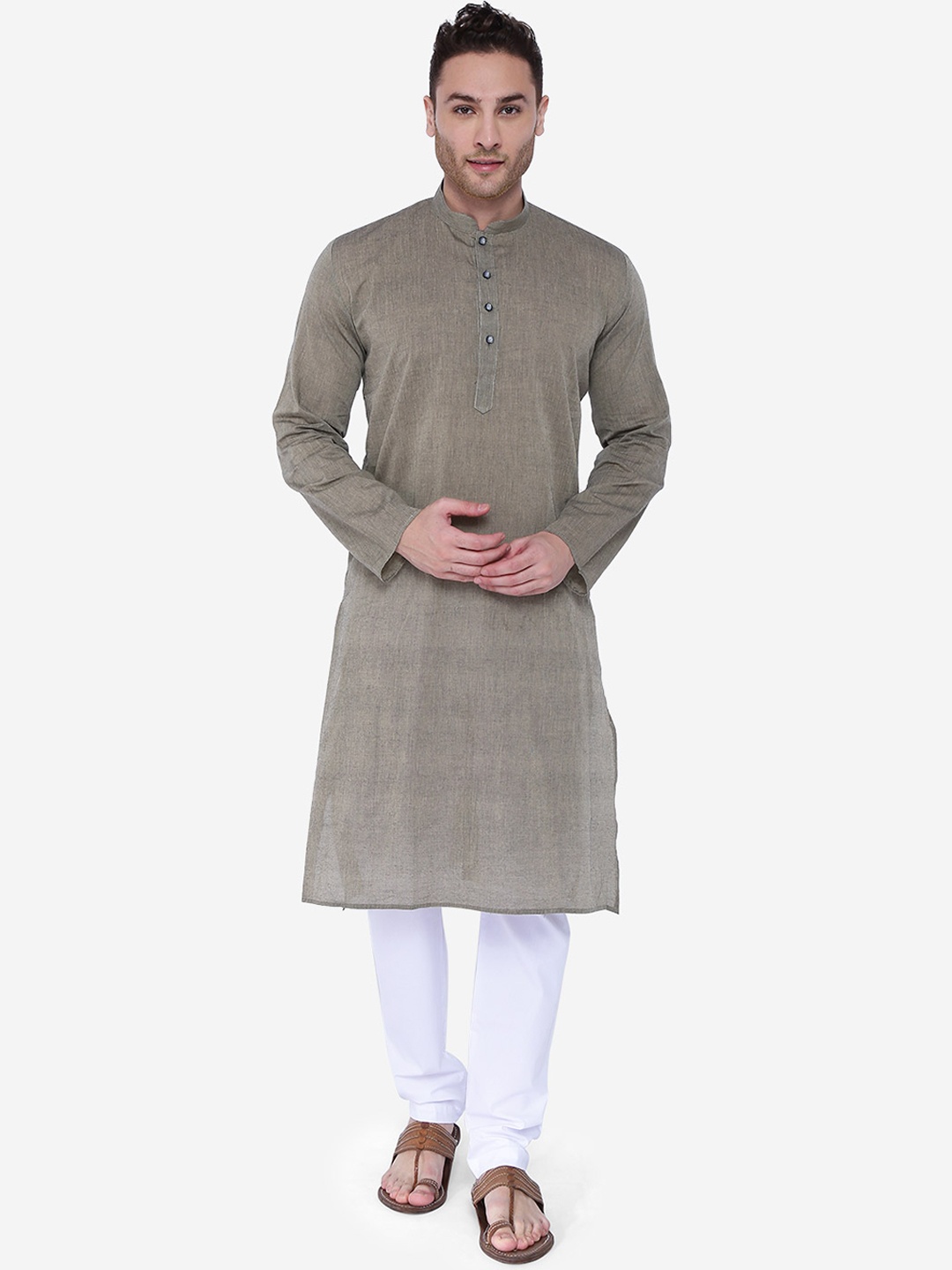 RAJUBHAI HARGOVINDAS Men Grey & White Solid Kurta with Churidar