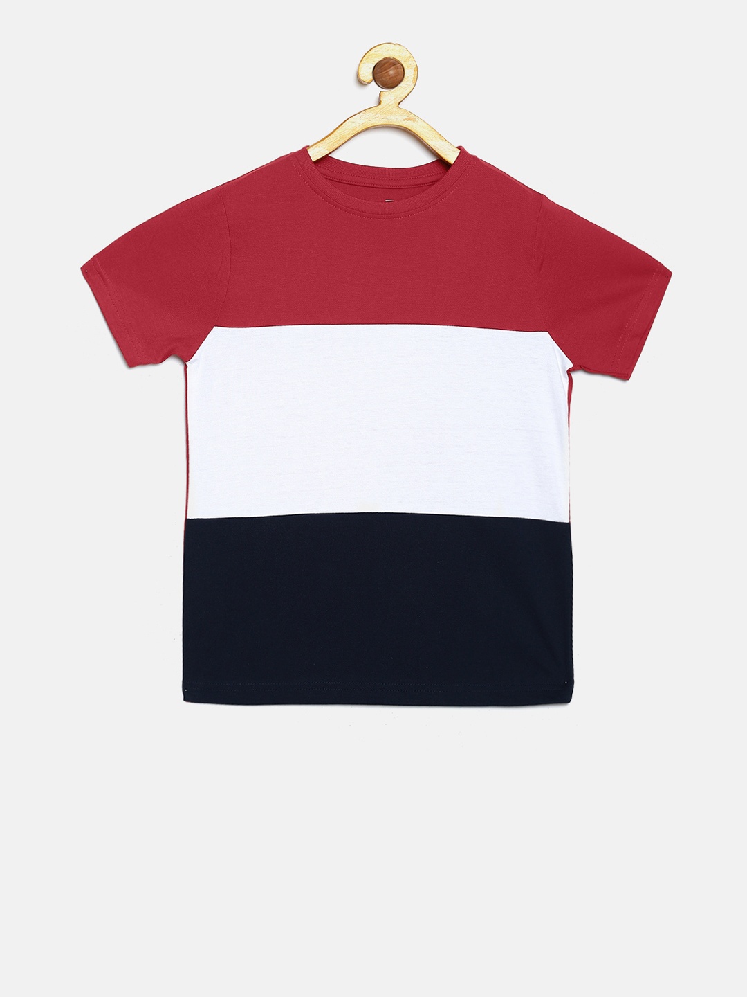 DILLINGER Boys Red & Navy Blue Colourblocked Round Neck T-shirt
