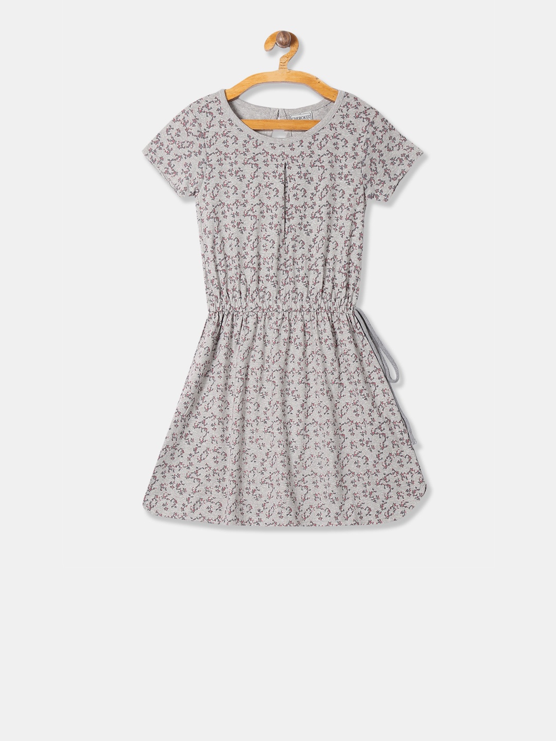 Cherokee Girls Grey Floral Print Fit and Flare Dress