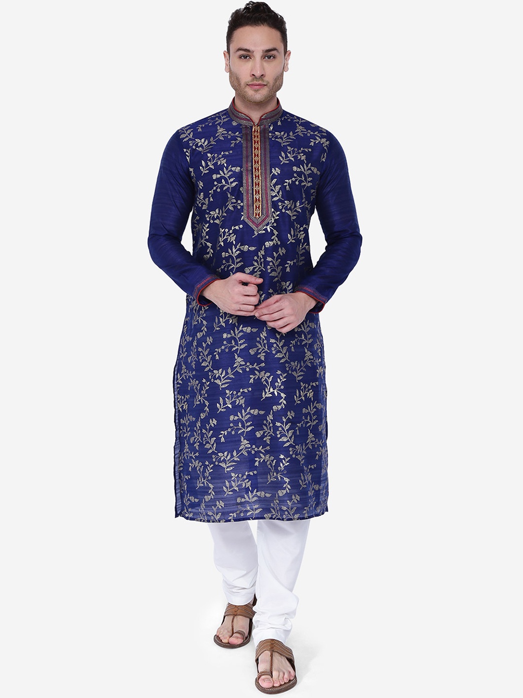 RAJUBHAI HARGOVINDAS Men Navy Blue Cream-Coloured Emboidered Kurta with Churidar
RAJUBHAI HARGOVINDAS Men Navy Blue Cream-Coloured Emboidered Kurta with Churidar