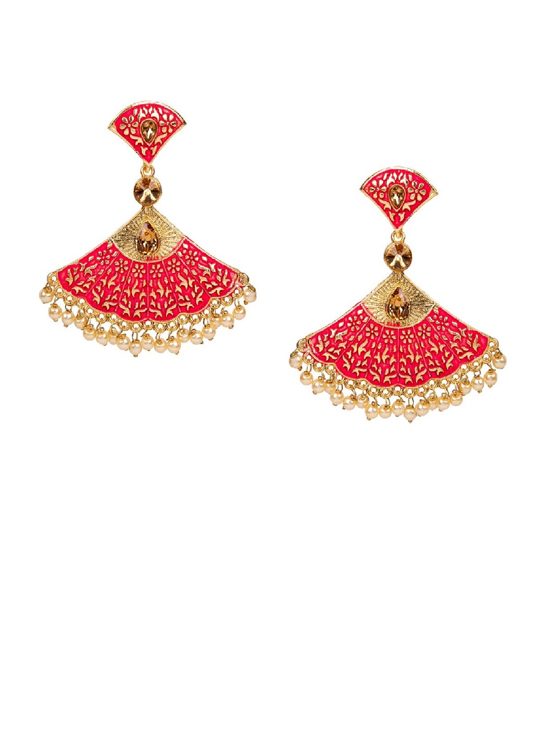 ANIKAS CREATION Red & Gold-Plated Triangular Enamelled Kundan Studded Drop Earrings
ANIKAS CREATION Red & Gold-Plated Triangular Enamelled Kundan Studded Drop Earrings