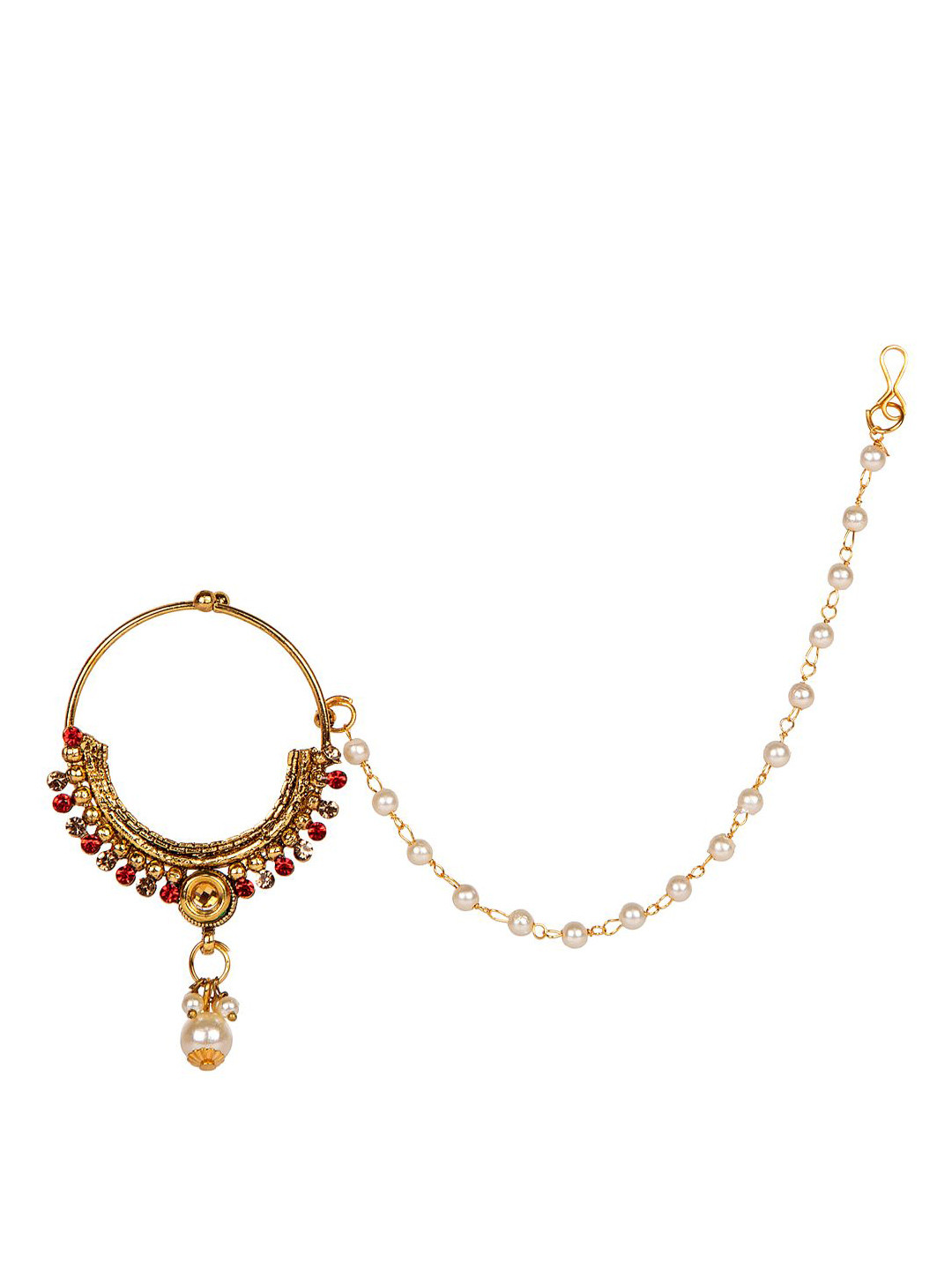 ANIKAS CREATION Gold-Plated & Off-White Beaded & Stone-Studded Chained Nose Ring
ANIKAS CREATION Gold-Plated & Off-White Beaded & Stone-Studded Chained Nose Ring