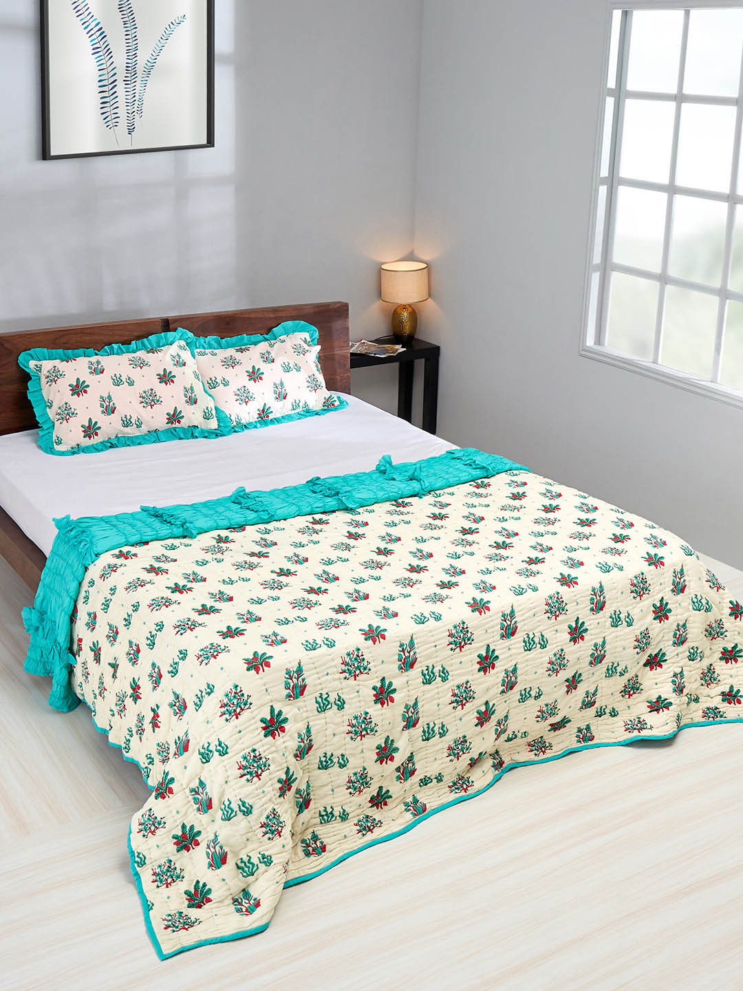 Chumbak Cream-Coloured Heavy Winter 210 GSM Double Bed Quilt with 2 Cushion Covers, Teal
Chumbak Cream-Coloured Heavy Winter 210 GSM Double Bed Quilt with 2 Cushion Covers, Teal