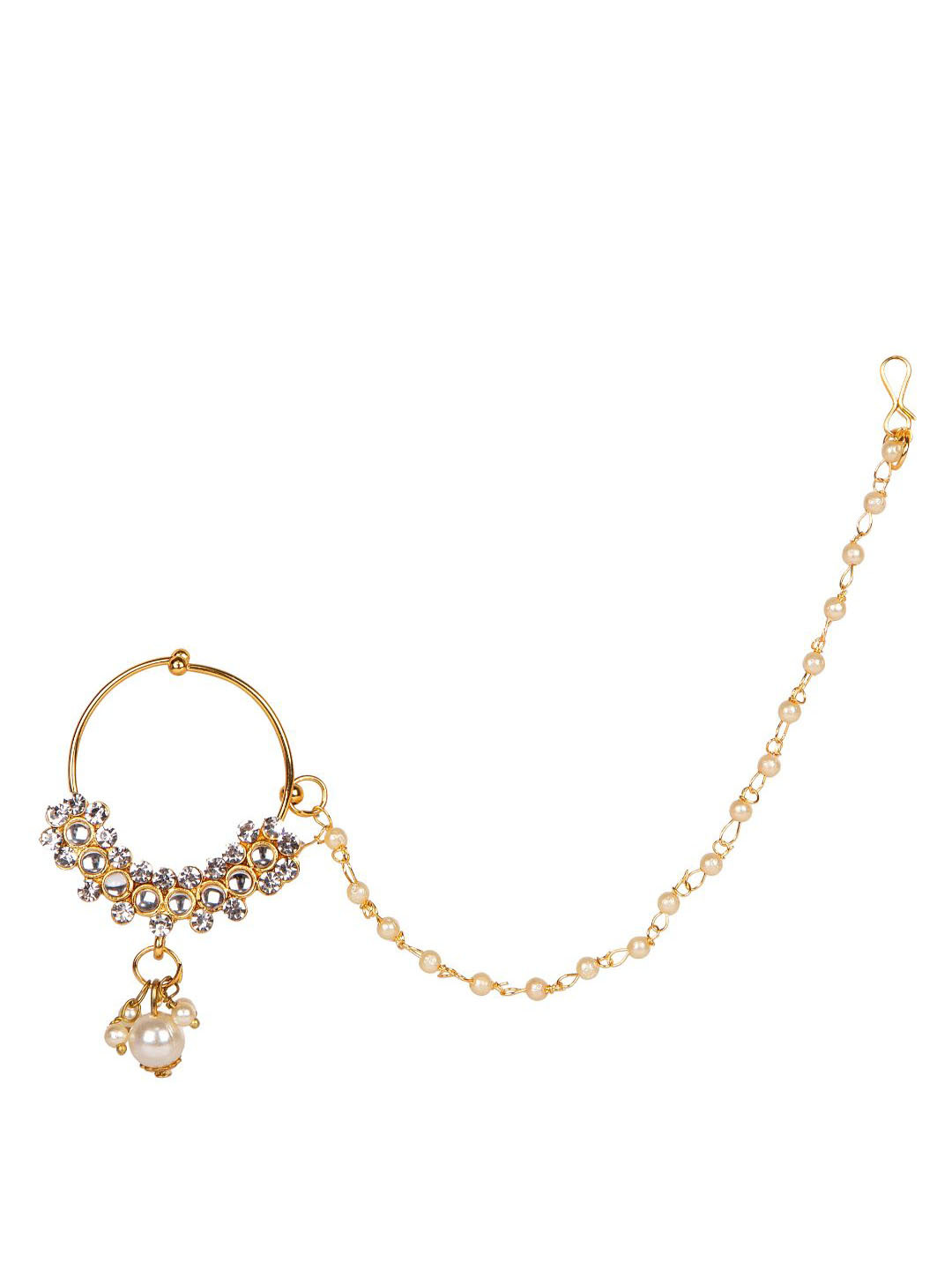 ANIKAS CREATION Gold-Plated & White Beaded & Stone-Studded Chained Nose Ring
ANIKAS CREATION Gold-Plated & White Beaded & Stone-Studded Chained Nose Ring