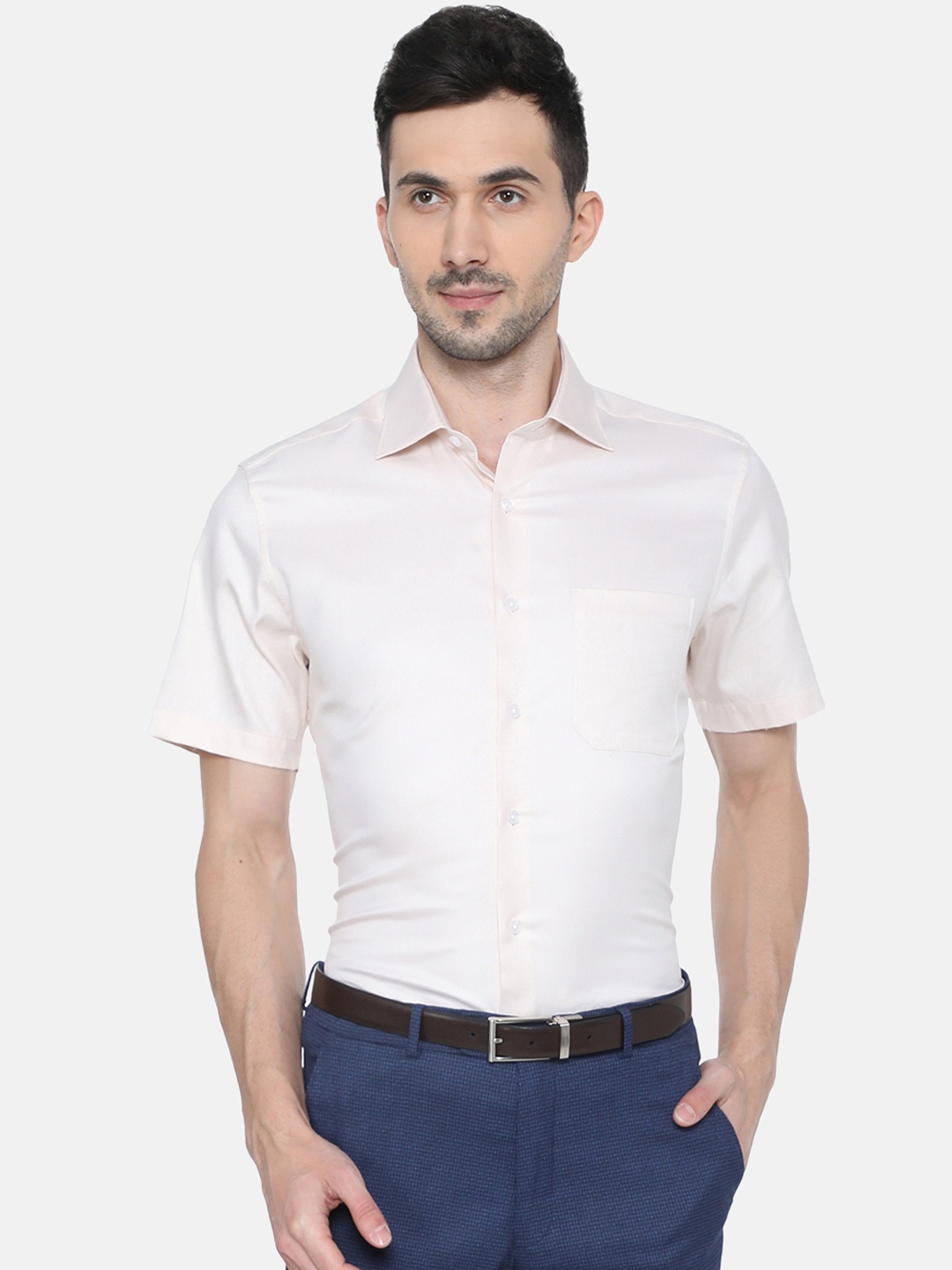Louis Philippe Men Cream-Coloured Regular Fit Solid Formal Shirt