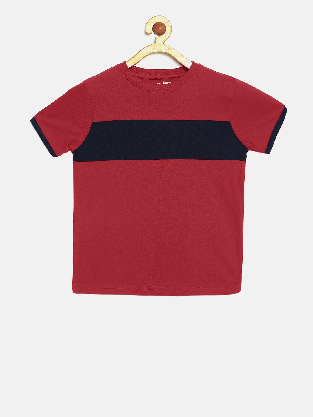 DILLINGER Boys Maroon Striped Round Neck T-shirt