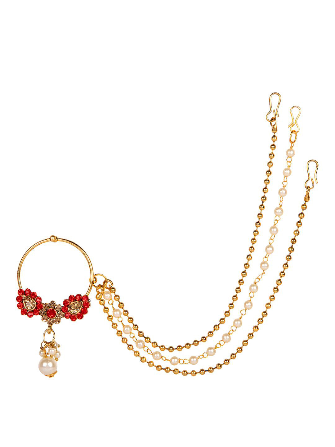 ANIKAS CREATION Gold-Plated & Off-White Beaded & Stone-Studded Chained Nose Ring
ANIKAS CREATION Gold-Plated & Off-White Beaded & Stone-Studded Chained Nose Ring