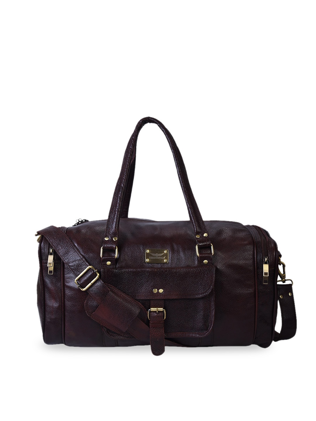 CHRISTOPOLO Unisex Brown Solid Leather Duffle Bag