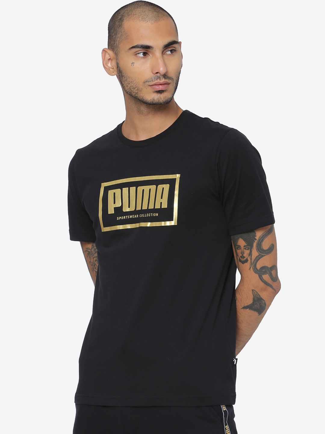 Puma Men Black Printed Holiday Pack Round Neck T-shirt