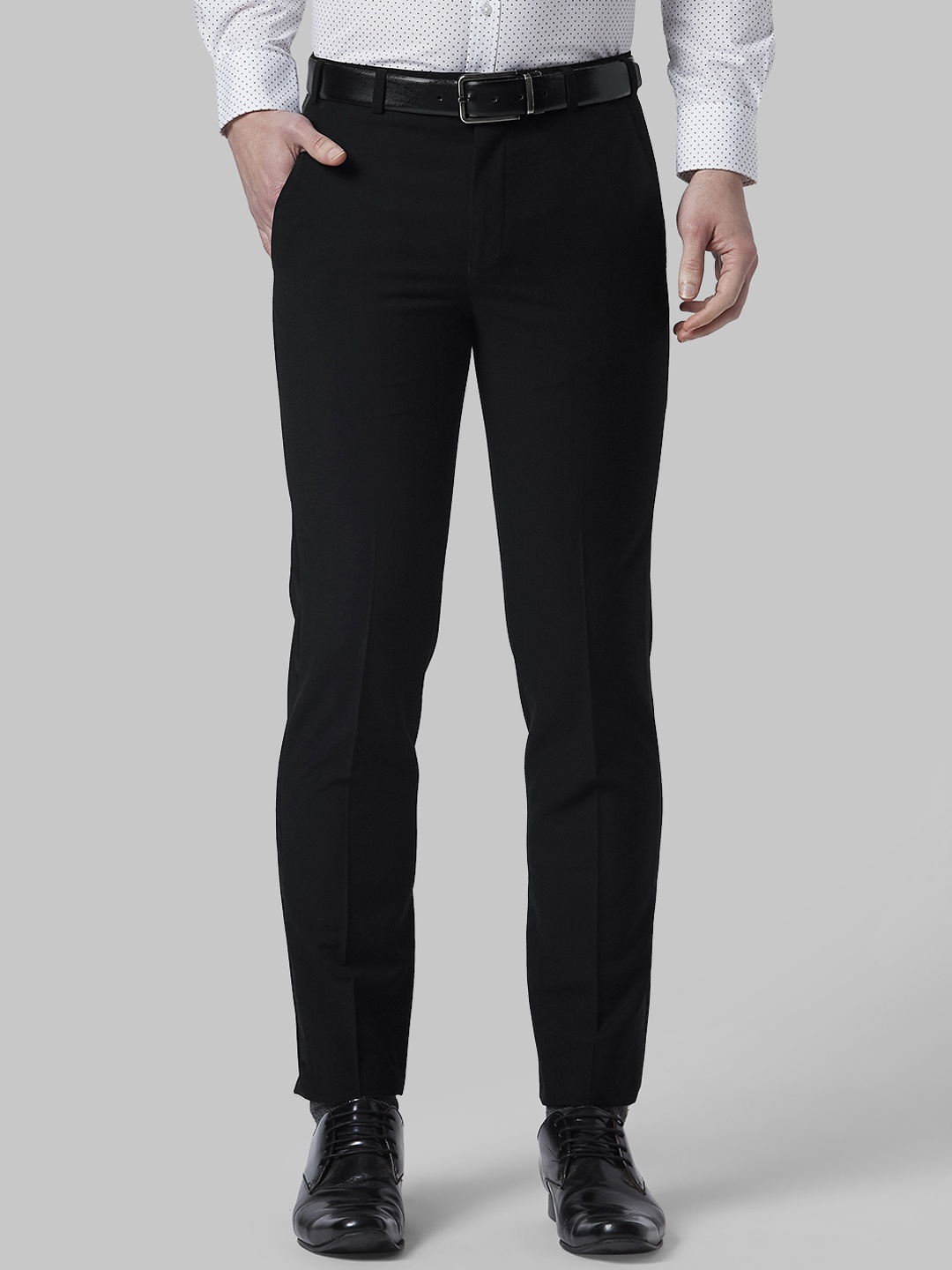 Park Avenue Men Black Slim Fit Solid Formal Trousers