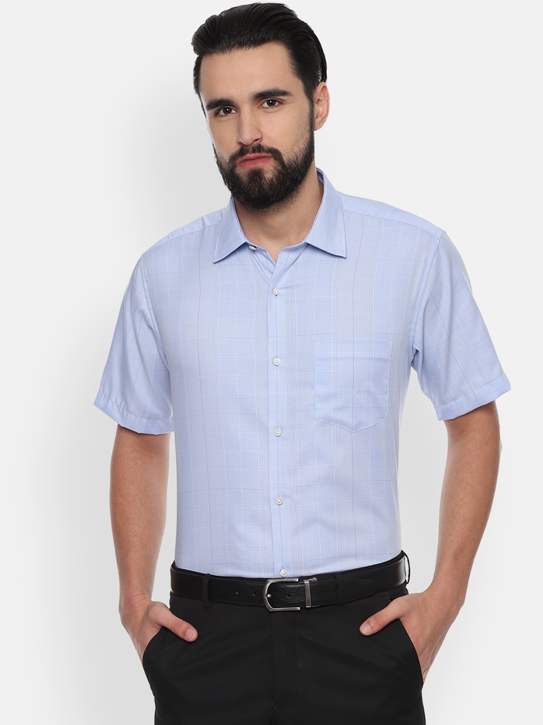Van Heusen Men Blue Regular Fit Checked Formal Shirt