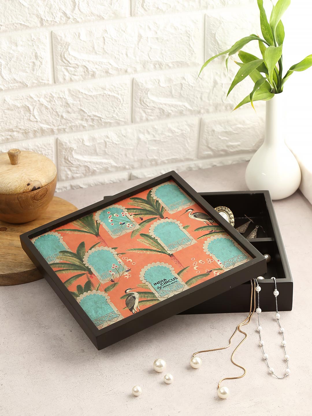 India Circus by Krsnaa Mehta Orange & Green Herons Palace Small Storage Box