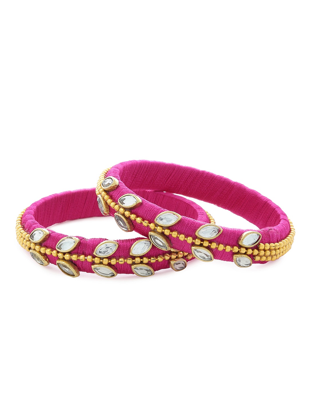 AKSHARA Girls Set of 2 Pink & Gold-Toned Kundan-Studded Handcrafted Bangles
