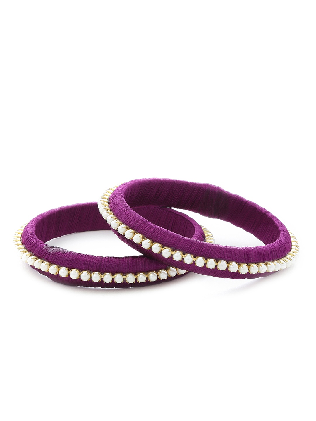 AKSHARA Girls Set of 2 Purple & Gold-Toned Pearl Beaded Handcrafted Bangles