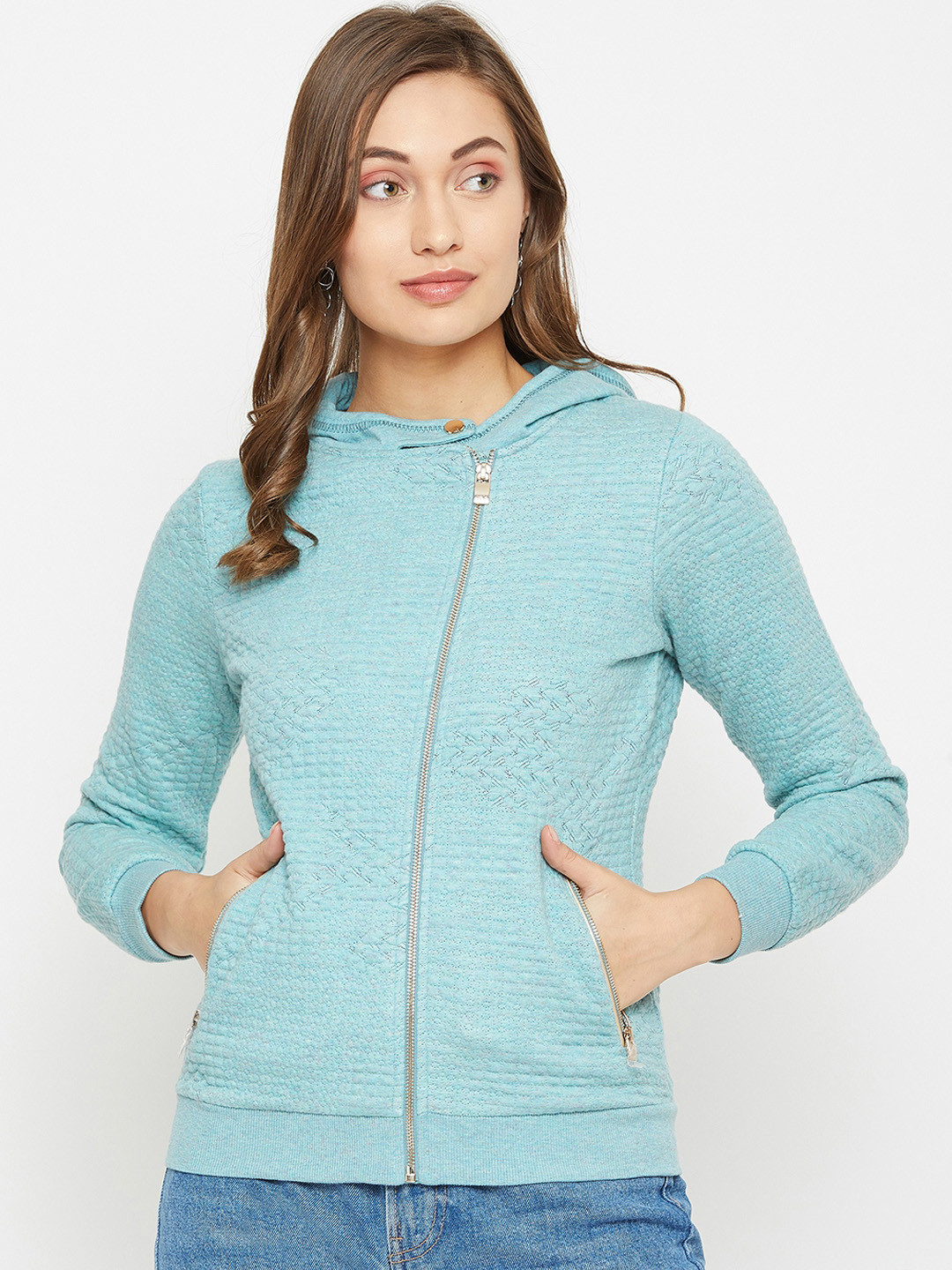 Carlton London Women Blue Self Design Bomber Jacket
Carlton London Women Blue Self Design Bomber Jacket