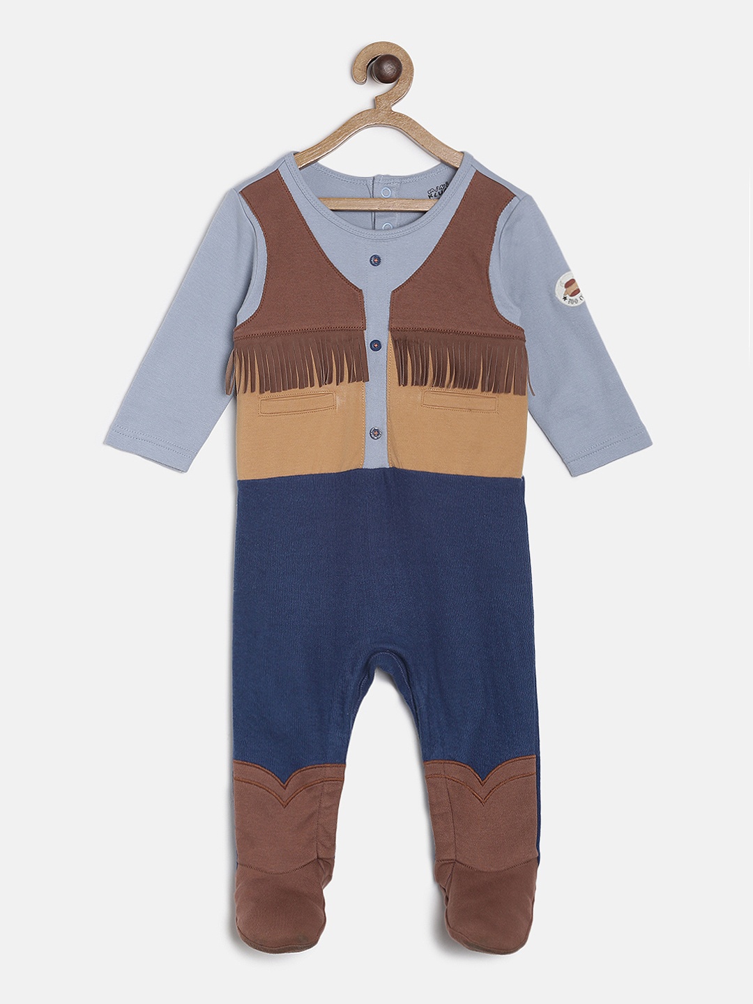 MINI KLUB Boys Blue & Brown Colourblocked Sleep Suit