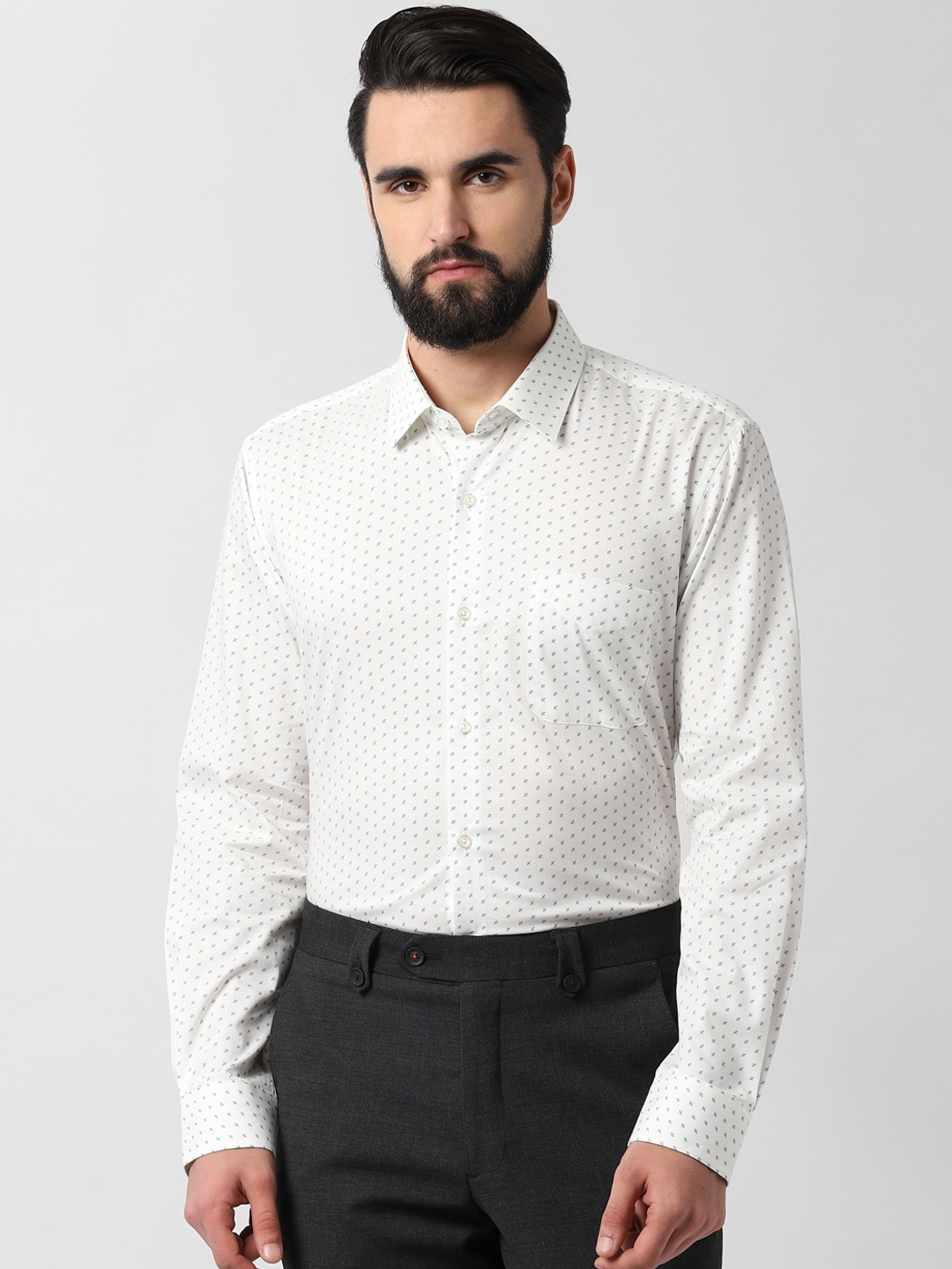 Peter England Men White & Blue Regular Fit Printed Formal Shirt