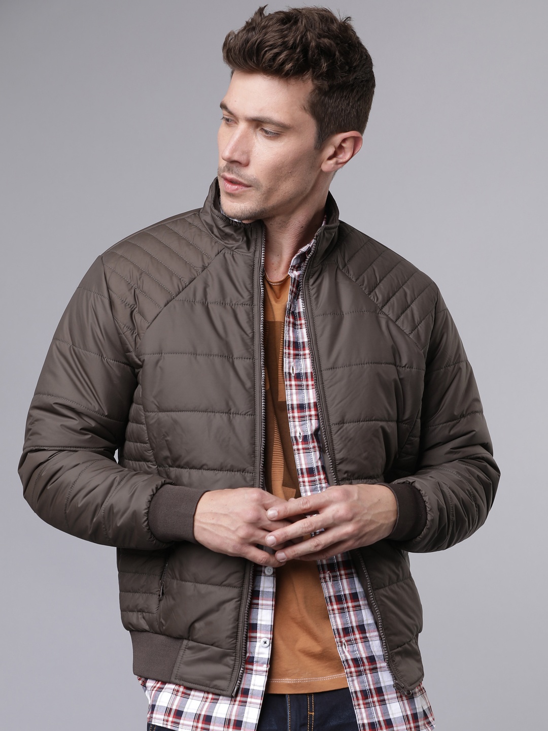 HIGHLANDER Men Coffee Brown Solid Padded Jacket