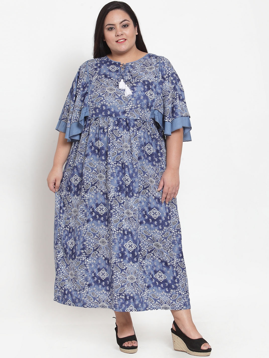 plusS Women Blue Printed A-Line Kurta