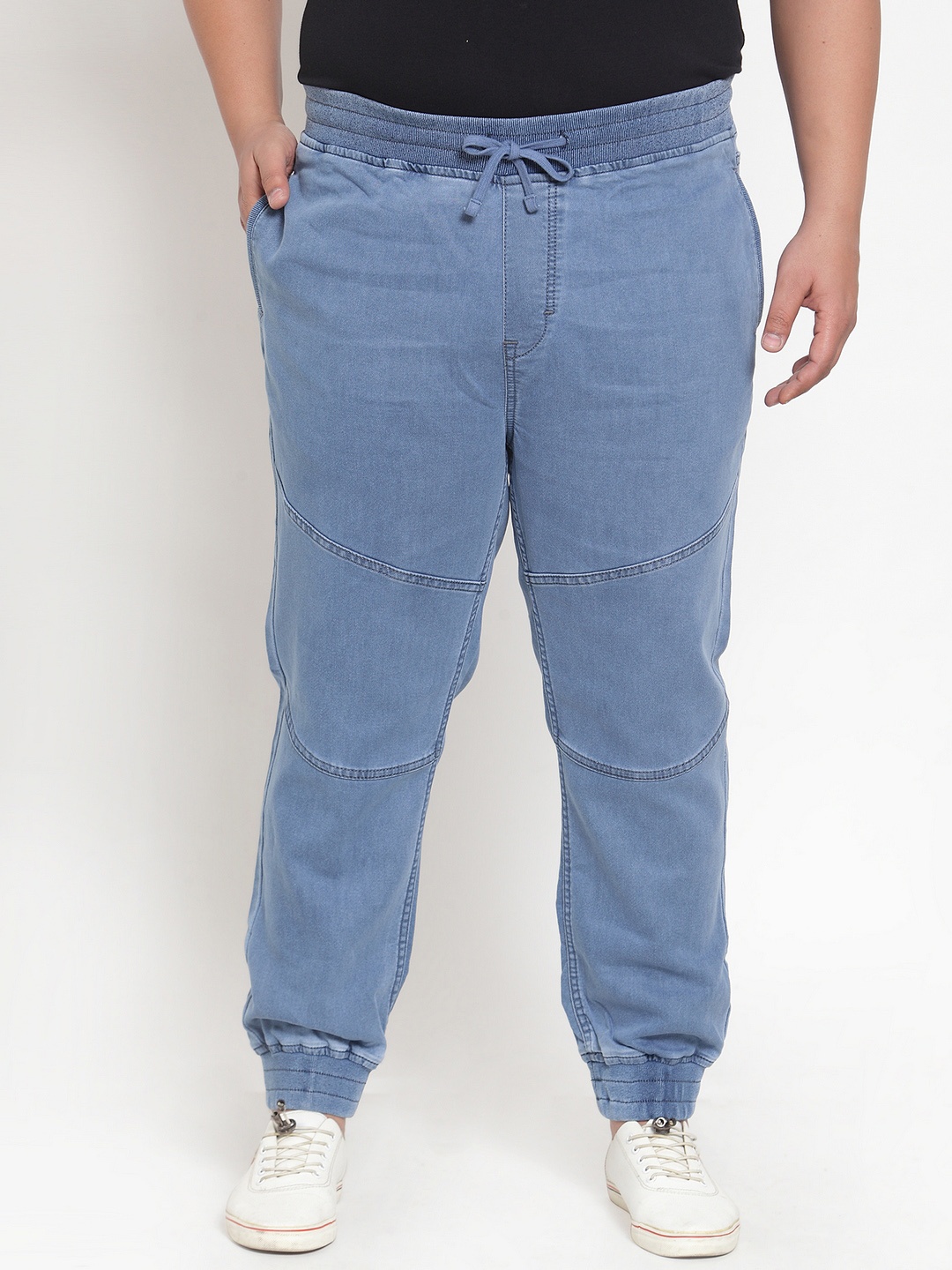 plusS Men Blue Regular Fit Mid-Rise Clean Look Joggers