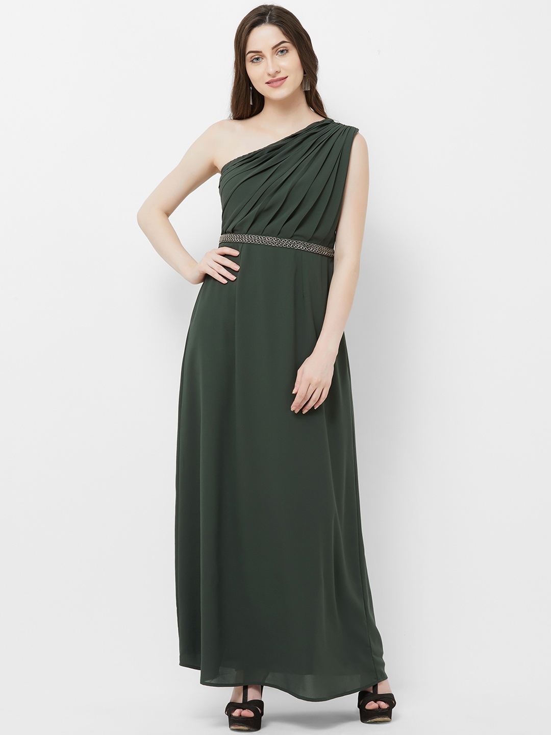 MISH Women Green Solid Maxi Dress