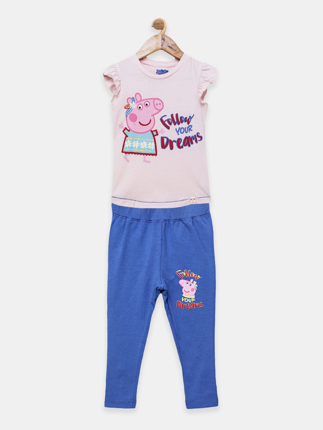 toothless Girls Pink & Blue Peppa Pig Printed Top with Pyjamas PPPGCO1006