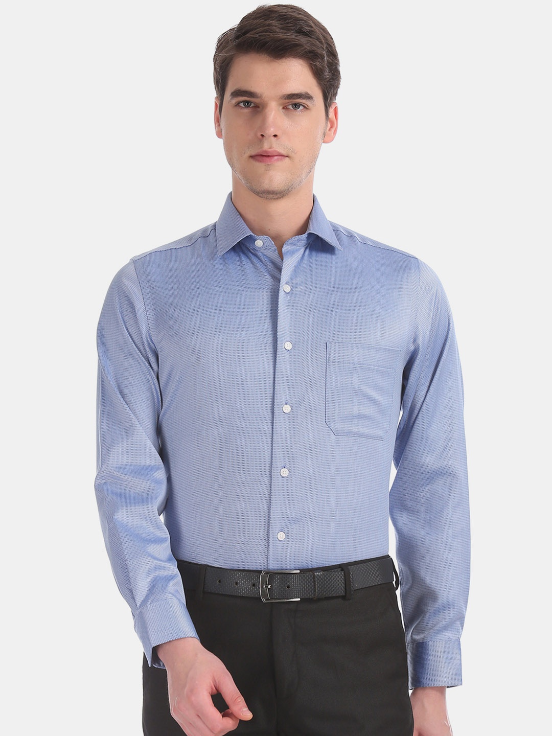 Arrow Men Blue Regular Fit Self Design Formal Shirt