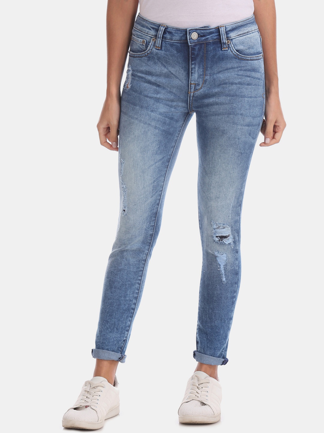 Aeropostale Women Blue Slim Fit Mid-Rise Mildly Distressed Stretchable Jeans