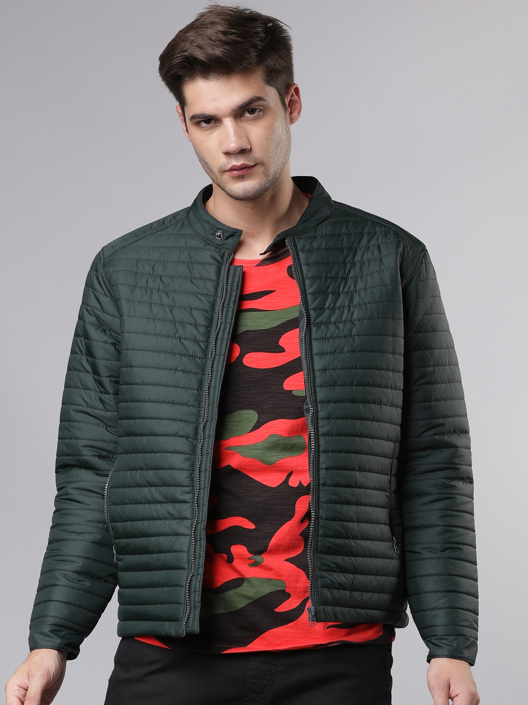 HIGHLANDER Men Green Solid Padded Jacket