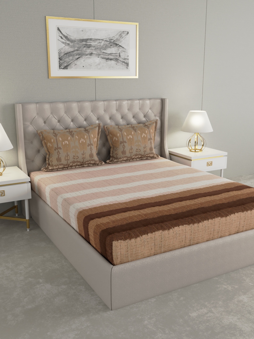 Boutique Living India Beige & Brown Striped 300 TC Cotton 1 King Bedsheet with 2 Pillow Covers
Boutique Living India Beige & Brown Striped 300 TC Cotton 1 King Bedsheet with 2 Pillow Covers