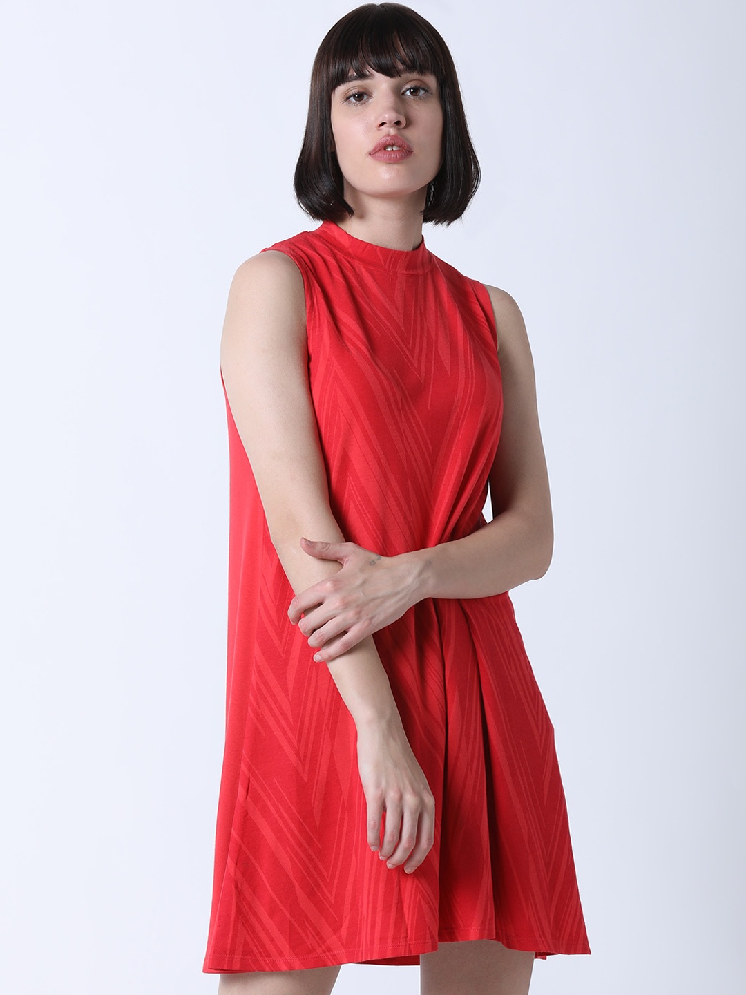 Huetrap Women Coral Pink Printed T-shirt Dress