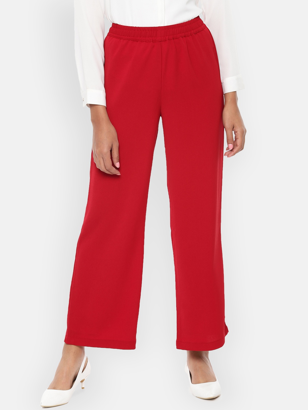 Van Heusen Woman Red Solid Regular Fit Parallel Trousers