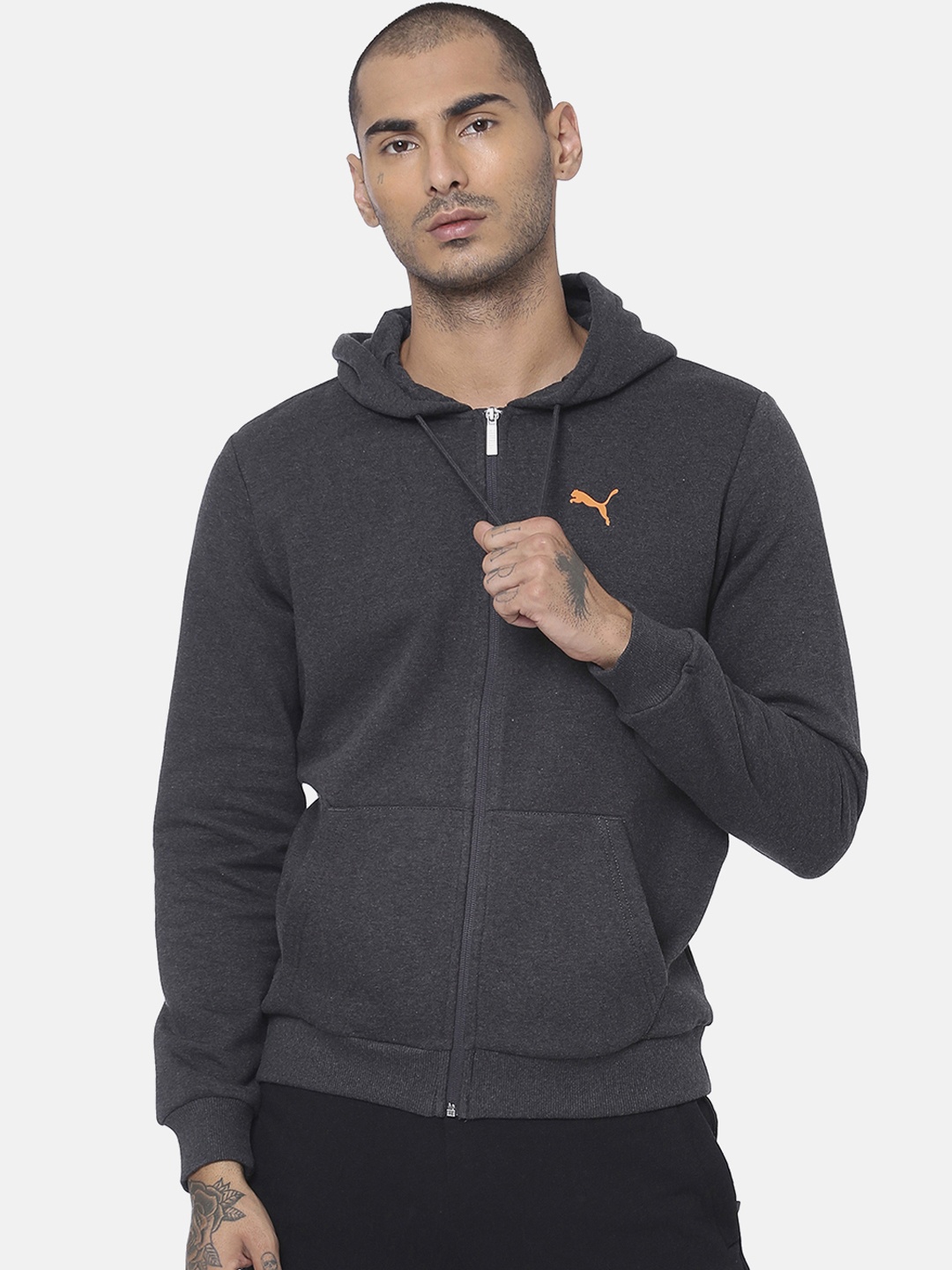 Puma Men Grey Graphic Sweat IV Printed Hooded Sweatshirt
