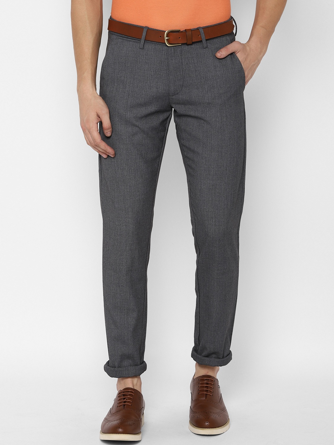 Allen Solly Men Grey Slim Fit Solid Regular Trousers