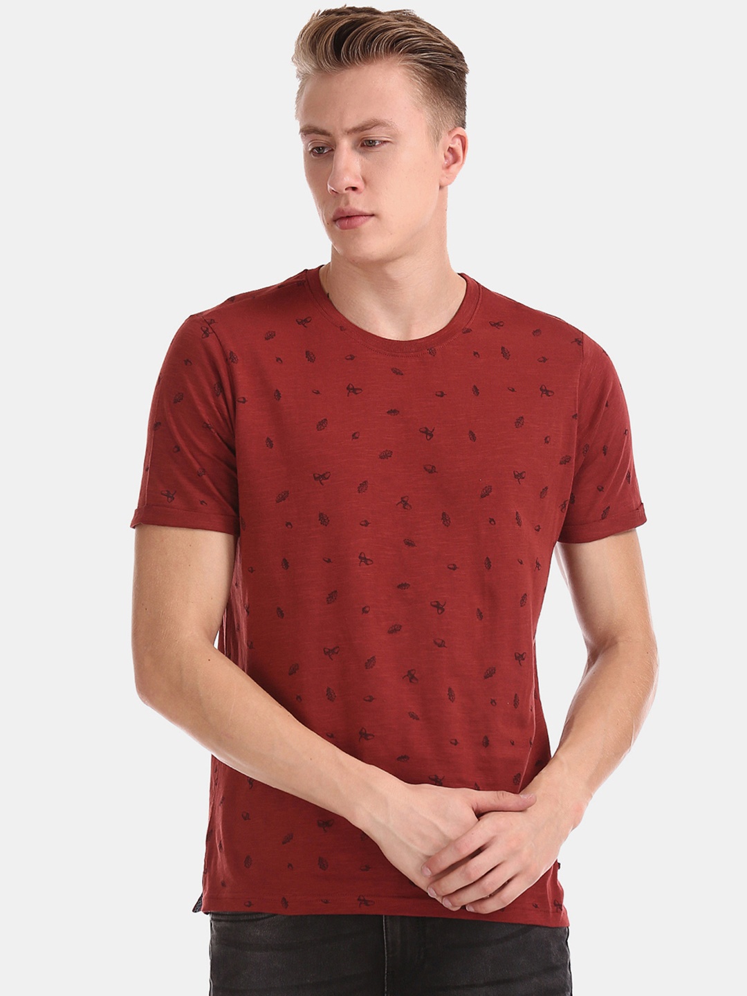 Cherokee Men Red Printed Round Neck Pure Cotton T-shirt