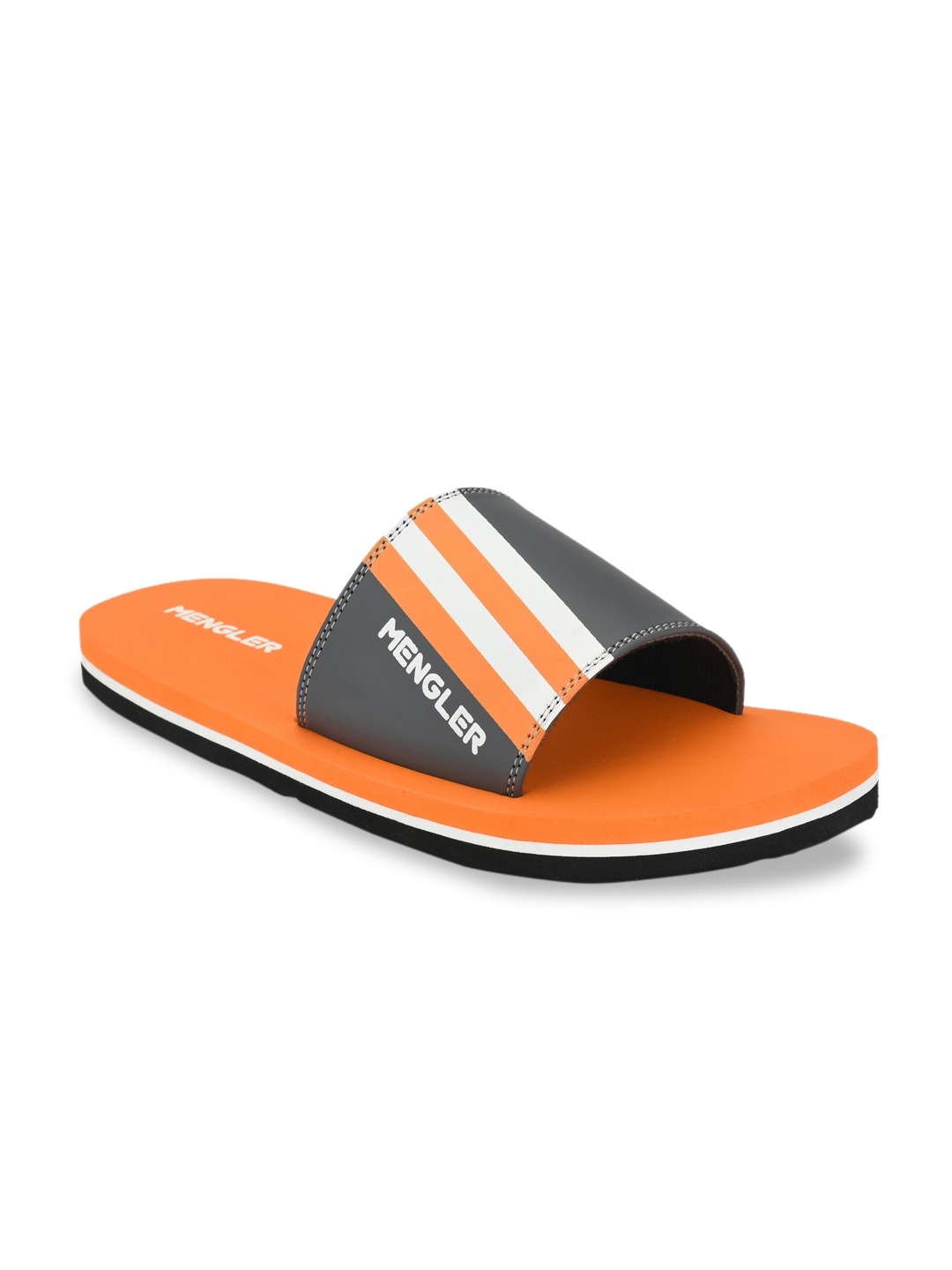 MENGLER Men Grey & Orange Striped Sliders