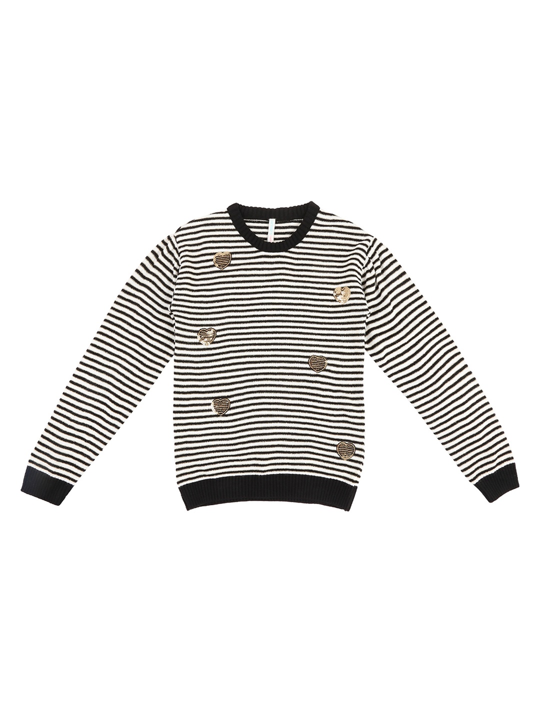 Pantaloons Junior Girls White & Black Striped Pullover Sweater