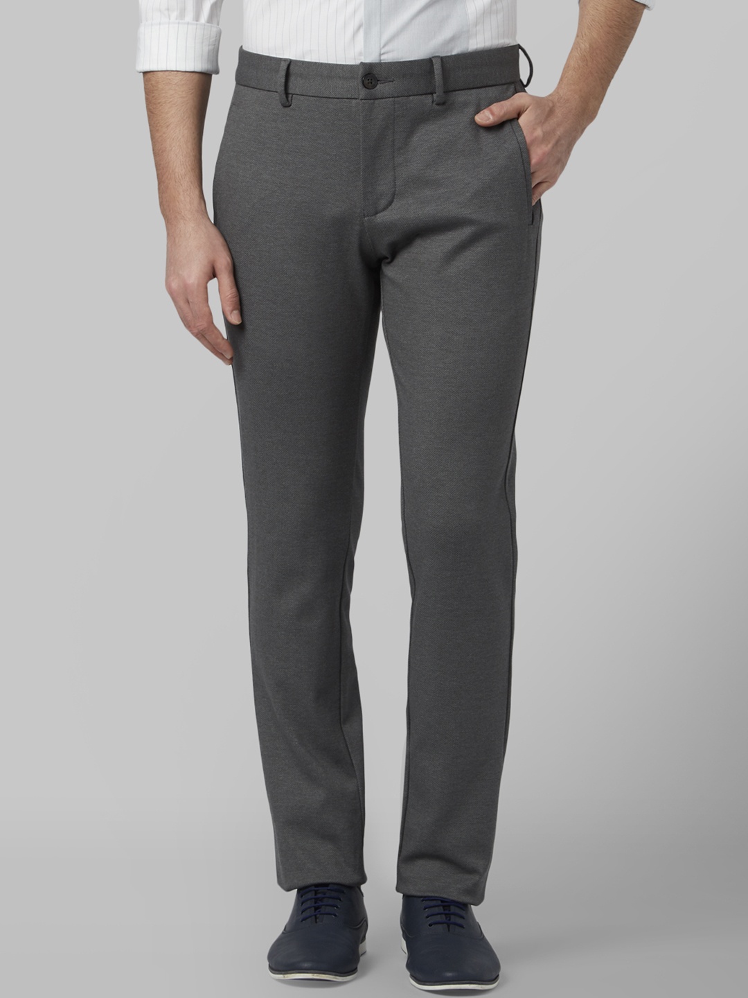 Park Avenue Men Grey Regular Fit Solid Formal Trousers