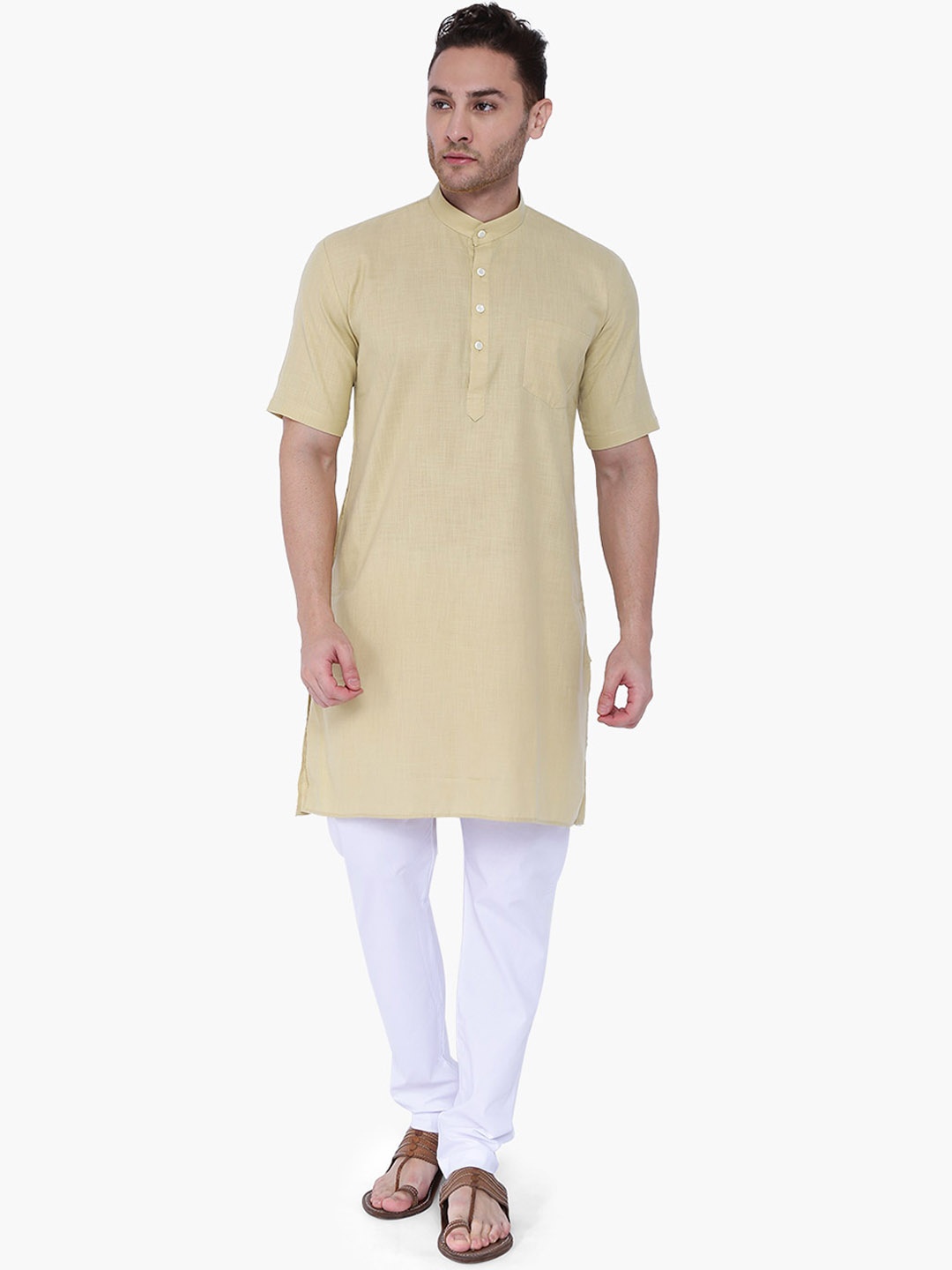 RAJUBHAI HARGOVINDAS Men Beige Solid Straight Kurta