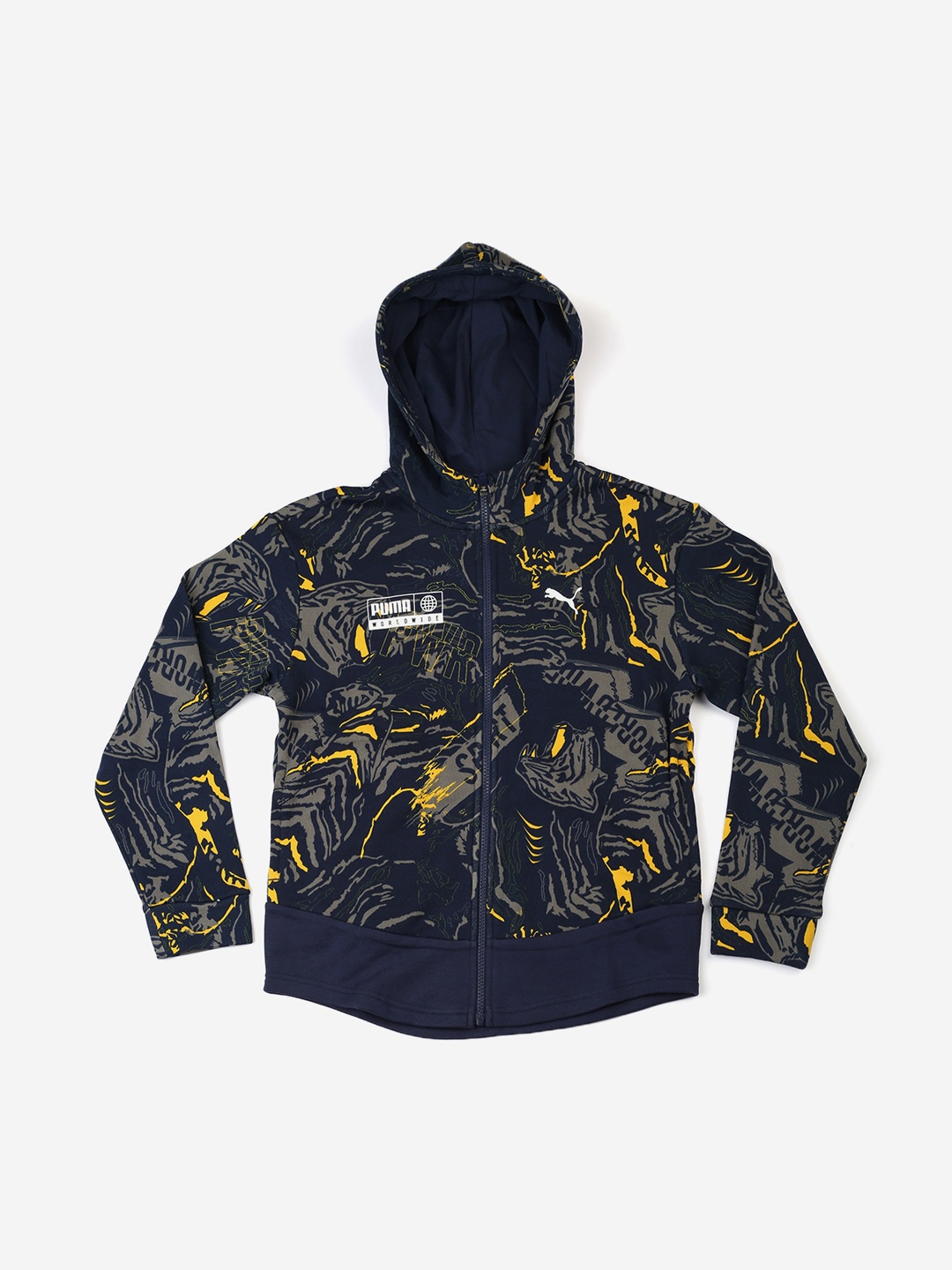 Puma Boys Blue Printed Alpha AOP Sweat Jacket FL B Peacoat