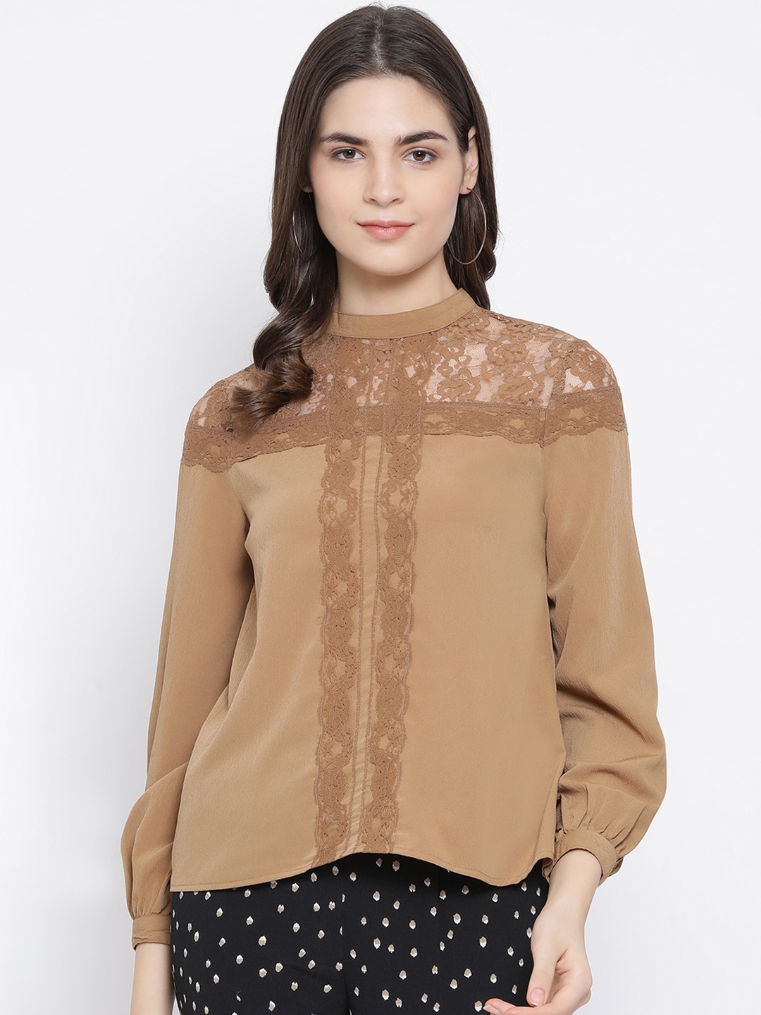 Oxolloxo Women Brown Self Design Top