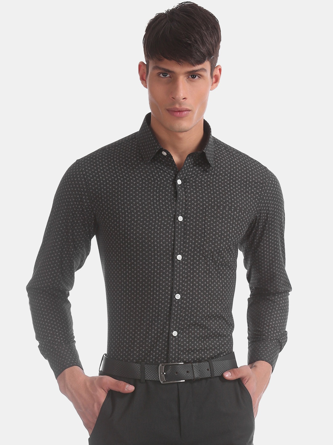 Excalibur Men Black & Grey Super Slim Fit Printed Formal Shirt