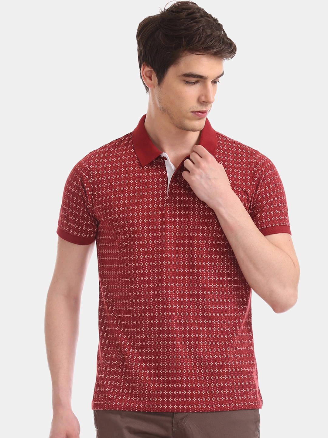 Ruggers Men Red Printed Polo Collar T-shirt