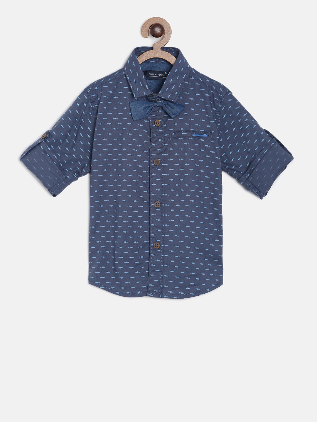 TALES & STORIES Boys Blue Regular Fit Printed Casual Shirt