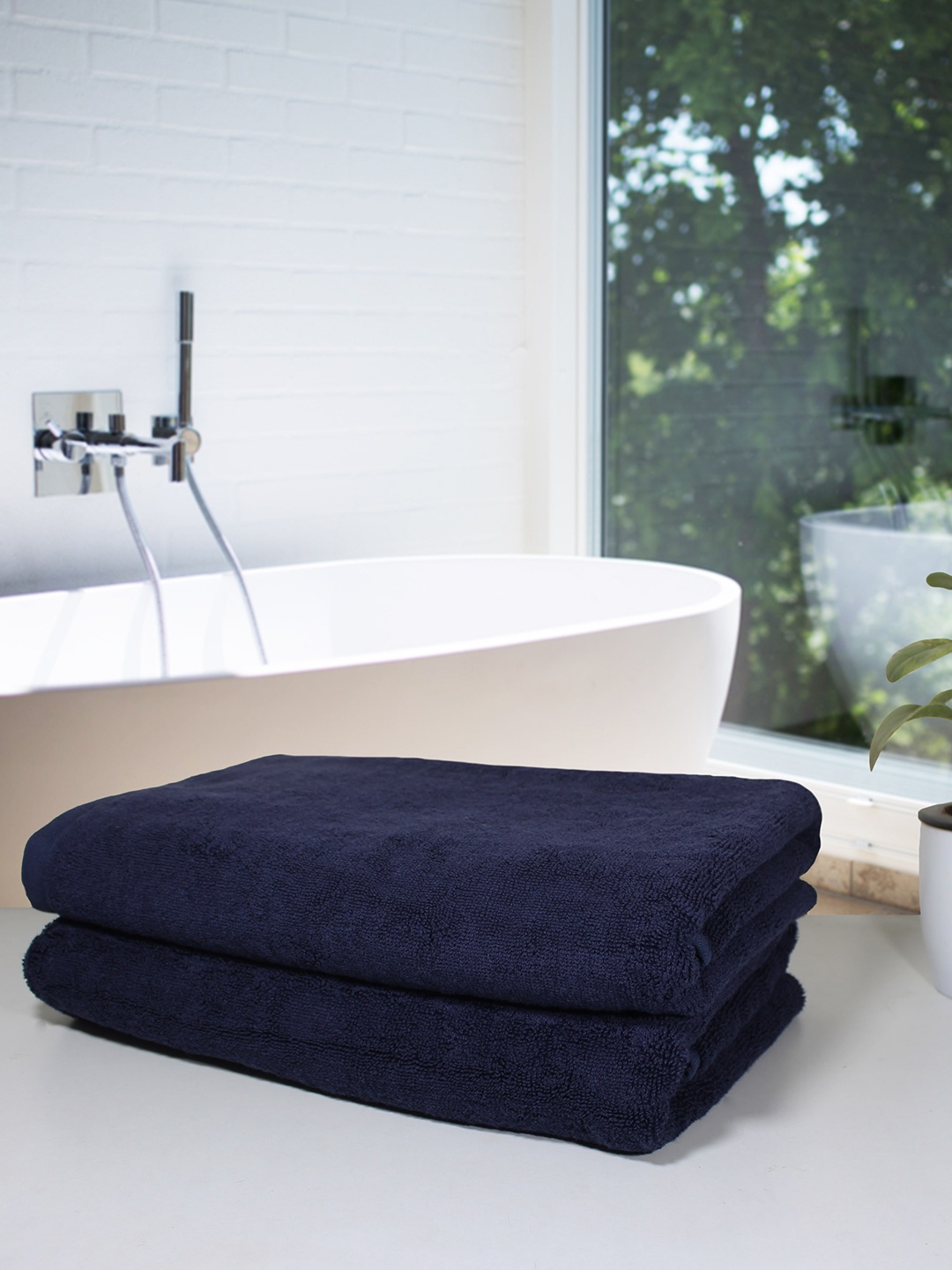 Heelium Set of 2 Blue Solid 600GSM Quick Absorbent Bath Towels