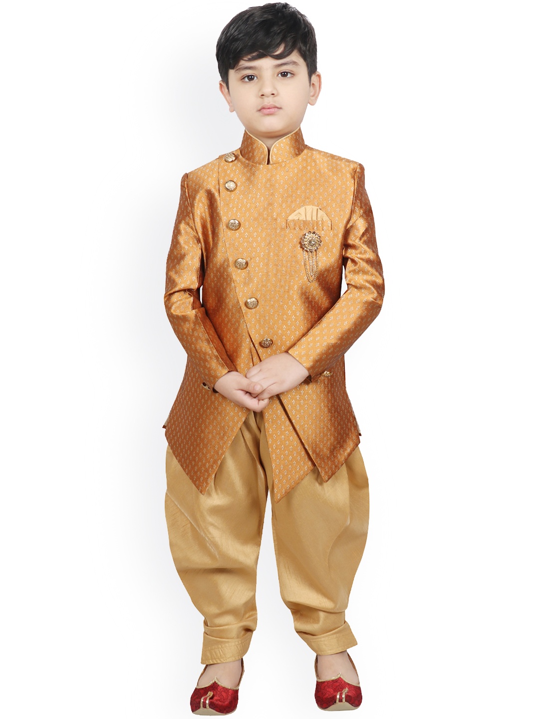SG YUVRAJ Boys Rust-Coloured & Brown Woven Design Sherwani Set