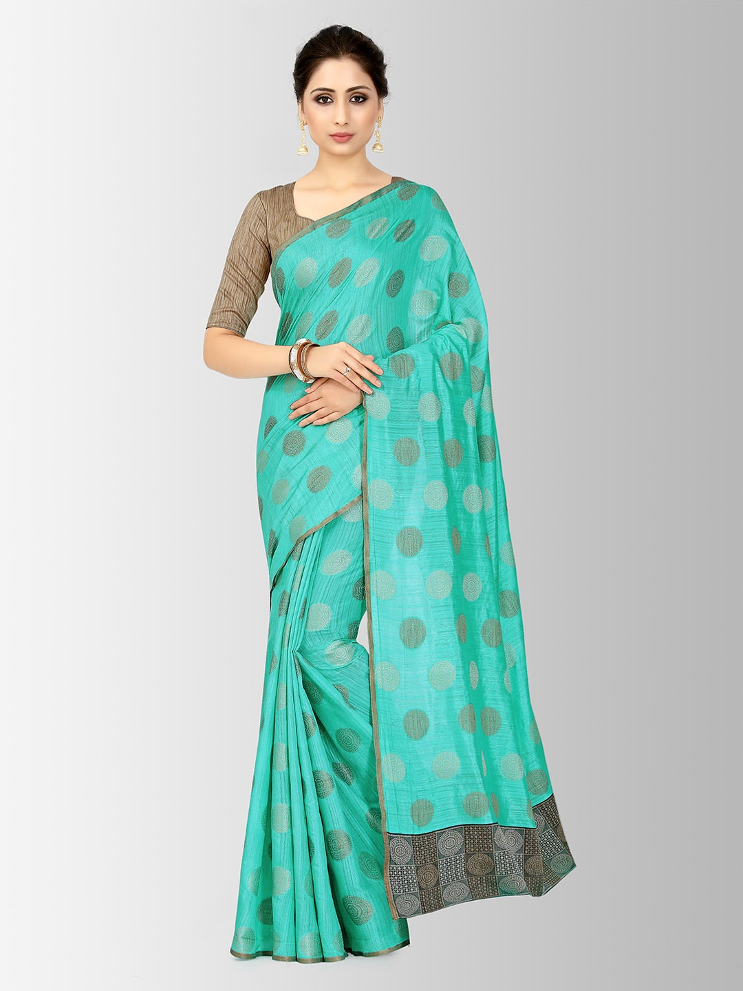 Mitera Sea Green Art Silk Printed Kanjeevaram Saree
