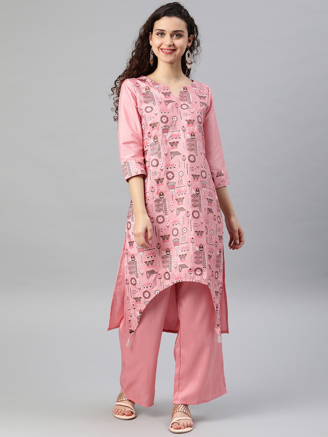 ZIYAA Women Pink Printed Straight Kurta