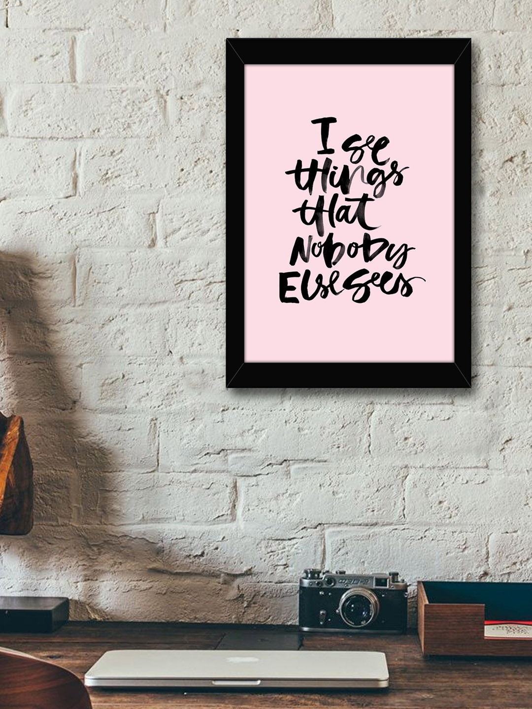 TIED RIBBONS Pink & Black Printed Synthetic Fibre Framed Wall Art