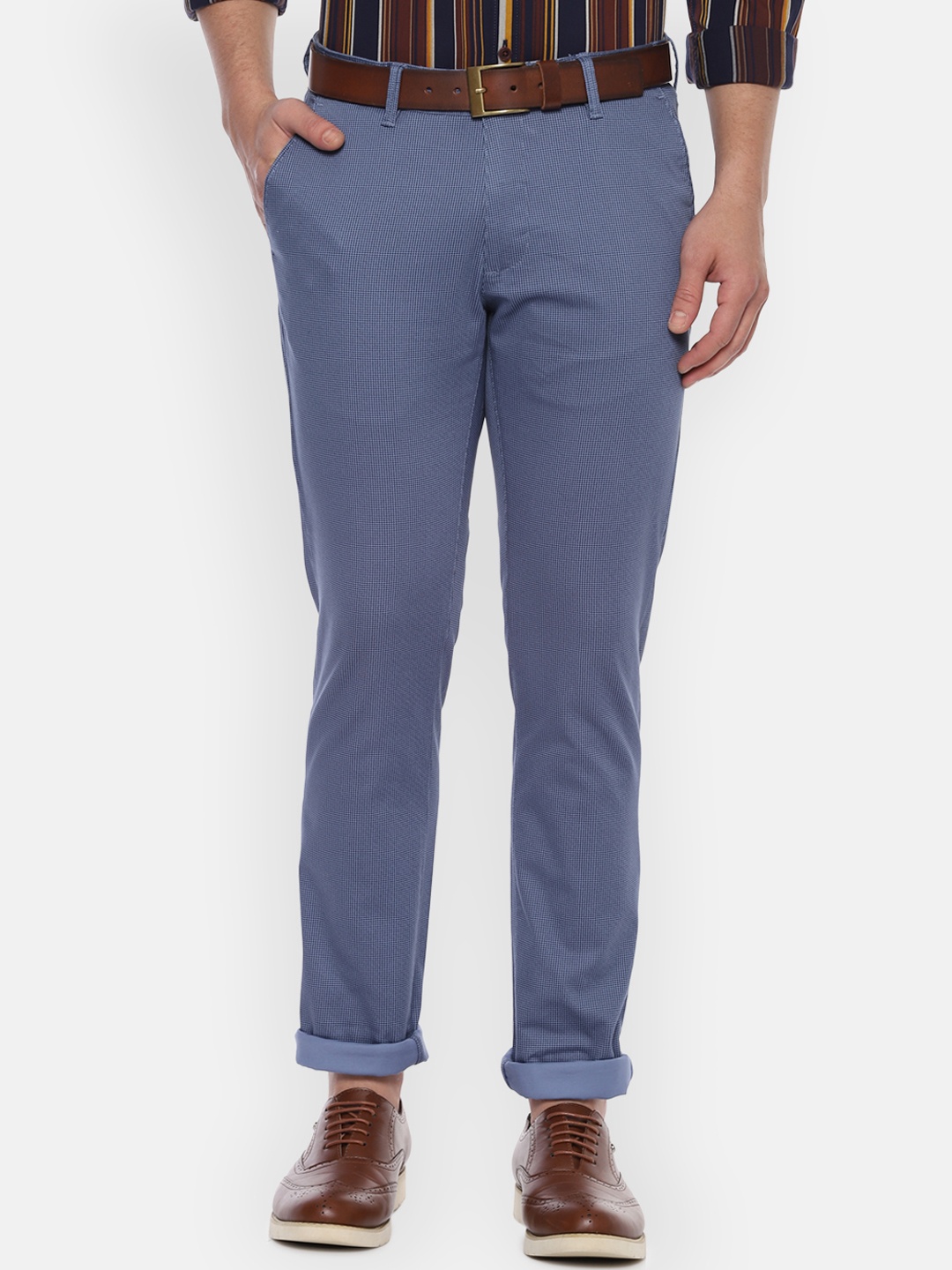 Van Heusen Sport Men Navy Blue Slim Fit Self Design Regular Trousers